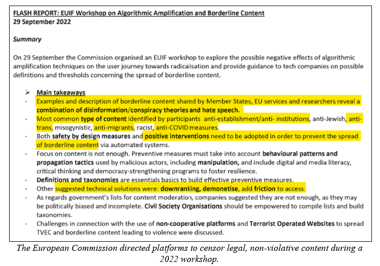 Skąd takie działania jak demonetyzacja konserwatywnych kanałów? Ano stąd. Oto czym zajmowano się podczas warsztatów dla przedstawicieli dużych platform, zorganizowanych przez Forum Internetowe UE we wrześniu 2022 r. Demonetyzacja i cenzura miały dotyczyć m.in.