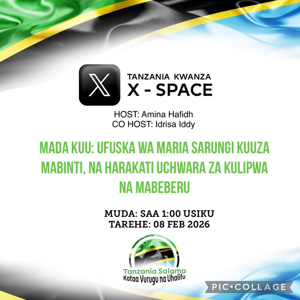AlexKudeba's tweet image. Ile siku imefika ,Tukutane Space 

Muda Ni Saa 01:00 Usiku 
Jahazi Litakuwa chini ya Naodha 

Host @amina_hafidh akishirikiana na Co-Host @IdrisaIddyTz 

Msipange Kukosa 🇹🇿