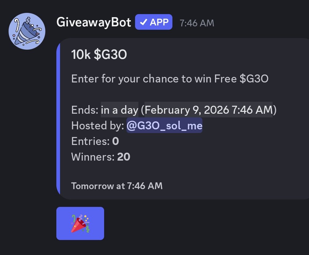 🌟🌟🌟DAILY DISCORD GIVEAWAY 🌟 🌟🌟

discord.gg/XDDqqMEmY

TICKER :$G3O

EFnALZc5Hqpea283UbUkn8pxrn3Lw8upDHejbrfgbonk

#letsbonk #G3ORETRO #GIVEAWAY #solana #crypto #freecrypto #fyp #letsgrowtogether #discord #followme #G3O #G3OCommunity