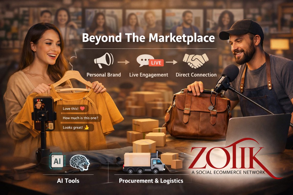 ZotikHQ's tweet photo. Live/video commerce can't follow old e-commerce models where vendors lose their identity. The future is marketplaces where sellers own their brand and relationships, with AI enabling - not overpowering the ecosystem  #LiveCommerce #VideoCommerce #FutureOfRetail #RetailTech #Zotik https://t.co/35TDbUniPu