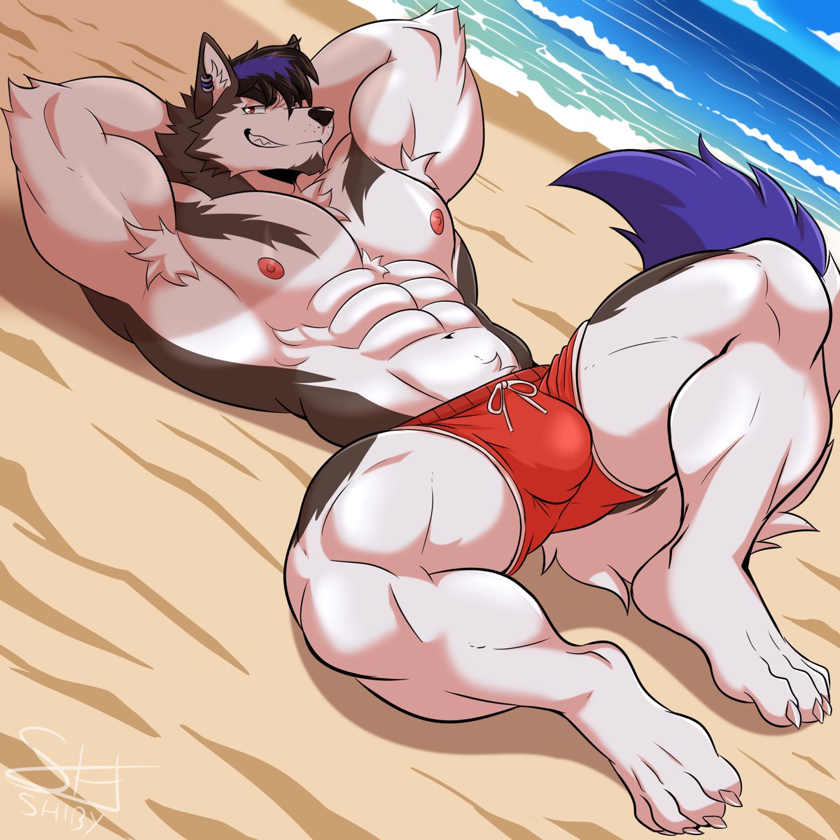 TaroYggdrasill's tweet photo. Taro love to relax on the beach any chance he can get away! Tho it seems like he could use the company! You gonna join him or what? Legit love how Taro came out! I wanna see my other boys in this style! 😍

🎨 @ShiberiaOkami https://t.co/Bg10vUQugj