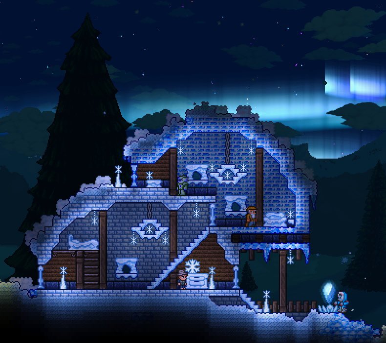 配信で作った雪の家具お試し拠点
オーロラも綺麗で良いね
#terraria  #テラリア