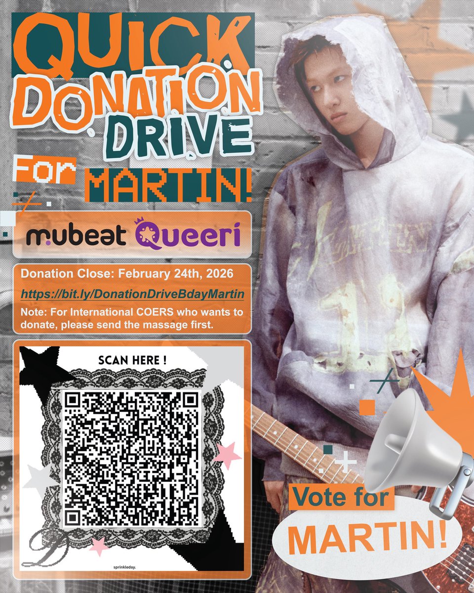 📢 QUICK DONATION DRIVE FOR MARTIN VOTING ON MUBEAT AND QUEERI

COERs! Kami membuka donasi untuk membantu keperluan Voting untuk Martin di Mubeat dan Queeri yang akan berakhir pada 24 Februari 2026. Kami juga menerima donasi dari Inter-Coers melalui akun PayPal yang akan