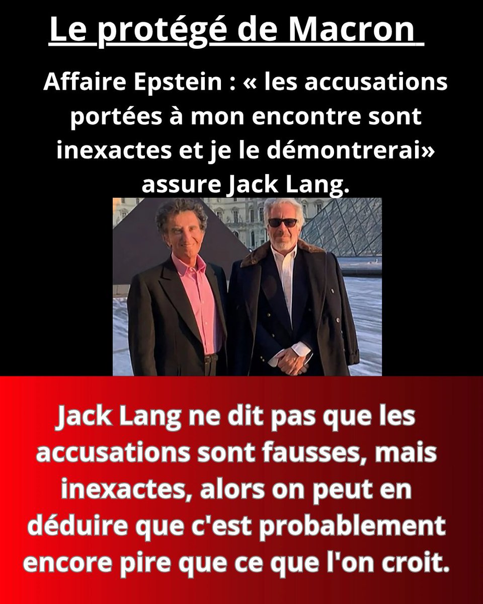 #Epstein #Jack_Lang 
Ah, la bonne vieille rhétorique du « je dément donc c’est encore pire ». Ce parfum de cynisme qu’on respire à pleins poumons dans l’affaire Epstein, surtout quand un nom ronflant comme Jack Lang finit par atterrir au milieu du bourbier.
« Dès qu’un individu