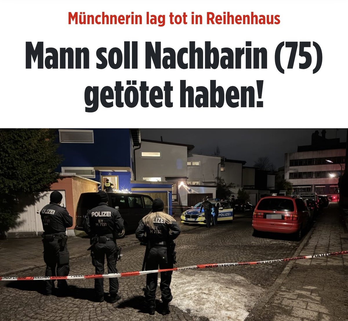 In München ereignete sich gestern wieder das volle Programm:
Ein "Mann", "Deutscher", soll seine 75-jährige Nachbarin in ihrem Haus mit einem Messer getötet haben.
Der "Mann" ist nun im Krankenhaus, denn er hat natürlich psychische Probleme!

bild.de/regional/muenc…