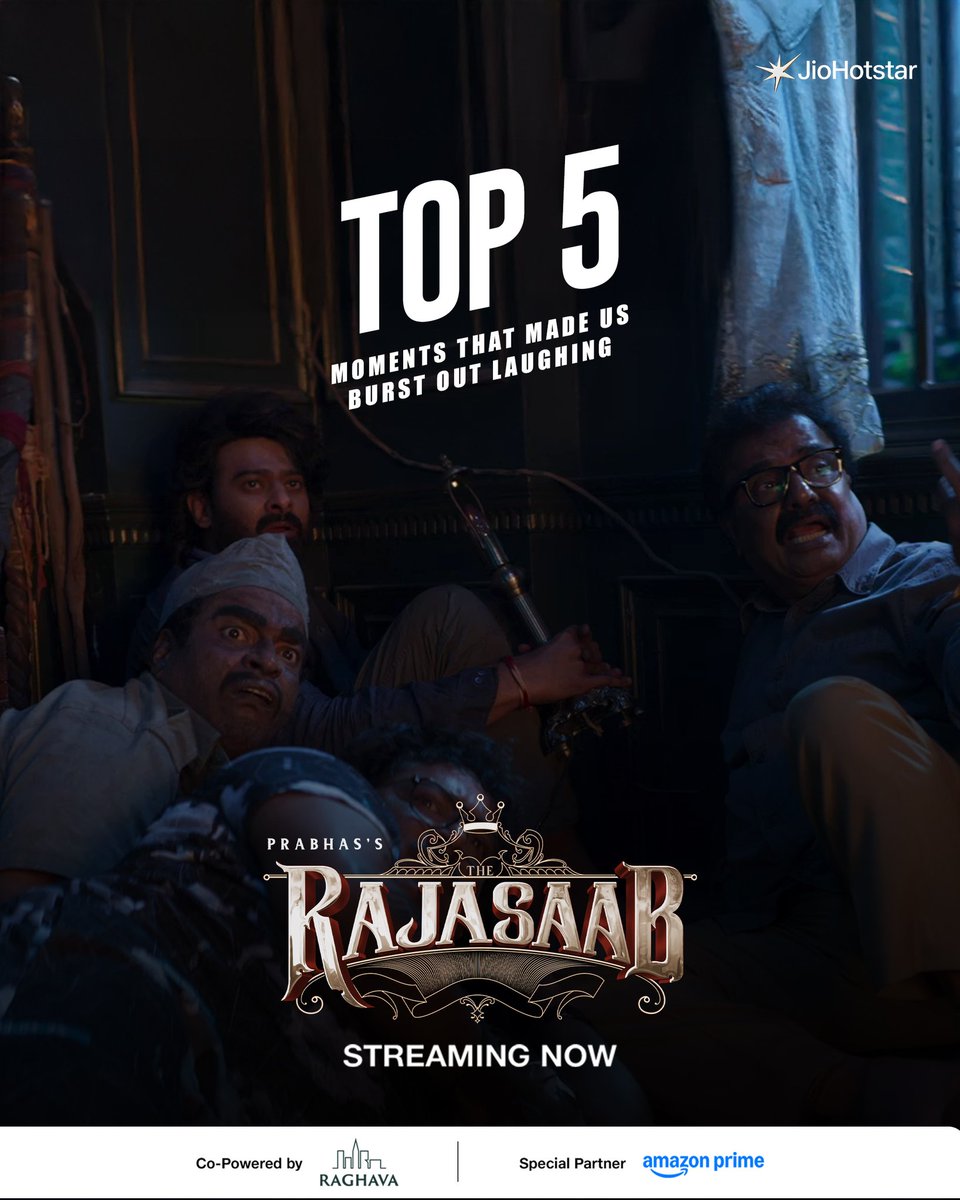 JioHotstarTel_'s tweet image. Even with its gripping hypnotic thriller core, The RajaSaab finds room for laughs and entertaining moments that ease the tension! 😄

Welcome India's Biggest Superstar Home with JioHotstar! 👑

#Top5 #TheRajaSaab #TheRajaSaabOnJioHotstar #JioHotstar