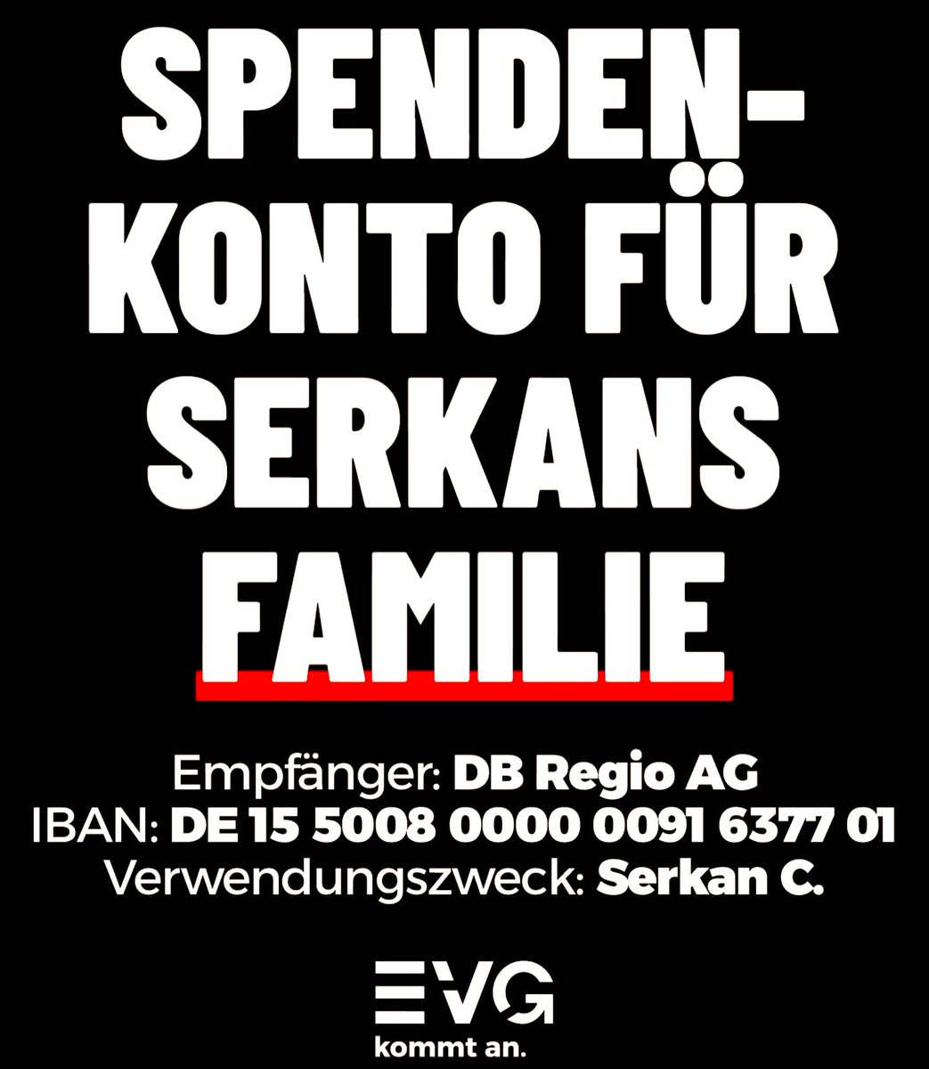 Spendenkonto für #Serkan ist richtig, aber nicht genug. Die <a href="/DB_Bahn/">Deutsche Bahn Personenverkehr</a> sollte echte Verantwortung übernehmen und den beiden hinterbliebenen Kindern eine verbindliche Unterstützung bis mindestens Ausbildungsende bzw. Studiumende garantieren. Hilfe ist gut! Verantwortung ist Pflicht!