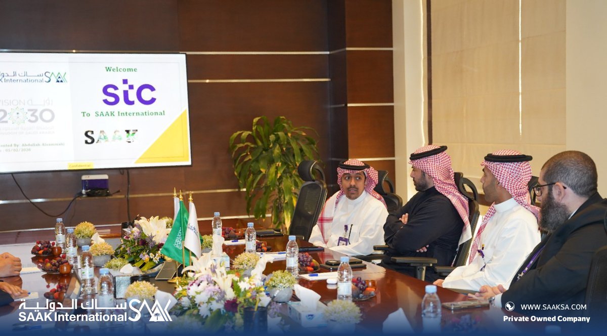 saakcompany's tweet photo. استقبلت شركة ساك الدولية المهندس غسان الظبي @galdhabi، مدير عام مبيعات وتطوير الأعمال لقطاع وزارة الدفاع والحرس الوطني في شركة @stc_ksa والوفد المرافق له، حيث كان في استقبالهم الرئيس التنفيذي لشركة ساك الدولية مشعل بن خالد بن حثلين @mkhethlain، وذلك في إطار تعزيز الشراكة الاستراتيجية وبحث سبل تطوير الأعمال والتعاون المشترك بين الجانبين.

وجرى خلال الزيارة مناقشة عدد من الموضوعات ذات الاهتمام المشترك، واستعراض الفرص المتاحة لتوسيع نطاق التعاون في مجالات توطين الصناعات والخدمات اللوجستية، بما يسهم في تحقيق الأهداف الاستراتيجية للطرفين، ودعم مسيرة التحول الرقمي وتطوير الحلول التقنية.

وأكد الجانبان خلال اللقاء أهمية توحيد الجهود وتبادل الخبرات، بما ينعكس إيجابًا على تطوير الخدمات وتحقيق قيمة مضافة مستدامة، مع الاتفاق على مواصلة التنسيق وعقد لقاءات لاحقة لمتابعة ما تم بحثه.

وتأتي هذه الزيارة ضمن حرص الطرفين على بناء شراكات فاعلة تسهم في نمو الأعمال وتعزيز مكانة القطاع محليًا وإقليميًا في مجال المنظومات الدفاعية.

SAAK International received Eng. Ghassan AlDhabi @galdhabi, General Manager of Sales and Business Development for the Ministry of Defense and the National Guard sector at @stc_ksa, along with the accompanying delegation. They were welcomed by the Chief Executive Officer of SAAK International, Mishal bin Khalid bin Hethlain @mkhethlain, as part of efforts to strengthen the strategic partnership and explore opportunities for business development and mutual cooperation between the two parties.

During the visit, a number of topics of mutual interest were discussed, and potential opportunities to expand collaboration in the areas of industry localization and logistics services were reviewed, contributing to the achievement of shared strategic objectives and supporting digital transformation and the development of technical solutions.

Both parties emphasized the importance of aligning efforts and exchanging expertise in a manner that supports service development and delivers sustainable added value. They also agreed to continue coordination and hold follow-up meetings to advance the matters discussed.

This visit reflects the commitment of both parties to building effective partnerships that support business growth and strengthen the sector’s position locally and regionally in the field of defense systems.
#ساك_الدولية #مشعل_بن_خالد_بن_حثلين
#تطوير_الأعمال #توطين_الصناعة
#الصناعات_الدفاعية

#SAAKInternational #Mishal_bin_Khalid_bin_Hethlain
#stc #IndustryLocalization
#DefenseIndustries