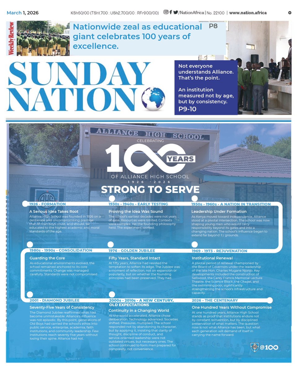 We are Alliance High School and we can do some things.

One of them includes turning the Daily Nation into our school magazine.
And we're doing exactly that.

Sunday, March 1st, 2026. A special edition of the Sunday Nation becomes ours. 

Now calling all classes:

We need your