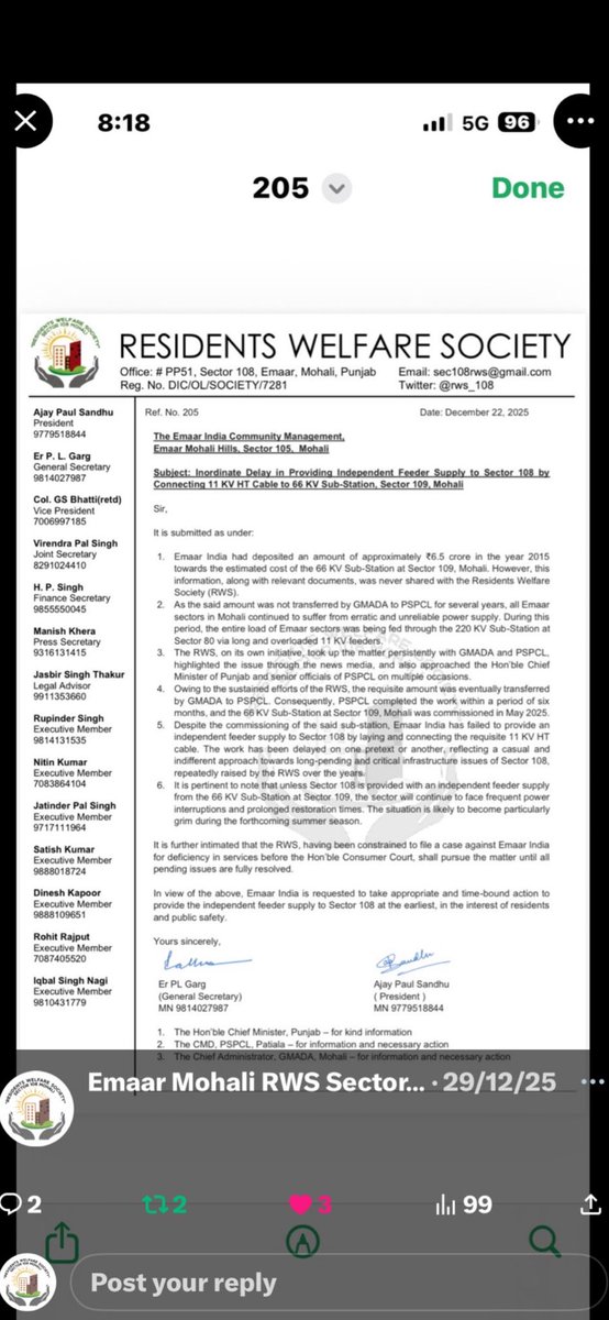 rws_108's tweet photo. Sec108 face long hrs power outages on fault as Emaar not  connected HT  cables to 66 KV Sub Stn 109 https://t.co/KWF5lKoWWk May 25 so far also not maintained  Sec LD Sys.VCBs etc properly need action @PbGovtIndia @PSPCLPb 
@HUDPunjab @emaardubai @EmaarIndia https://t.co/fqSL8qgrDx