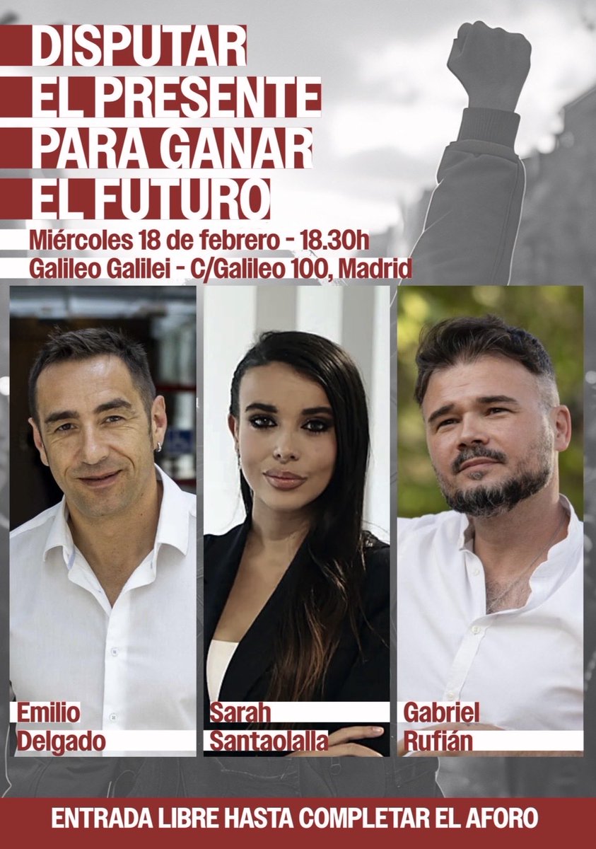 No es un acto más. Es una conversación necesaria sobre las encrucijadas que tiene por delante la izquierda y los retos que enfrenta la democracia.
Con <a href="/gabrielrufian/">Gabriel Rufián</a>, presenta y modera <a href="/SarahPerezSanta/">Sarah Santaolalla. ♀</a>