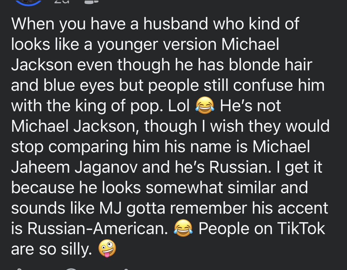 Facebook post about <a href="/TheMJSpeedDemon/">𝙼𝚒𝚌𝚑𝚊𝚎𝚕 𝙹𝚊𝚑𝚎𝚎𝚖 𝙹𝚊𝚐𝚊𝚗𝚘𝚟</a> and no I will not share mine nor my husband’s Facebook accounts. I just felt like screenshotting it. 😂🤣