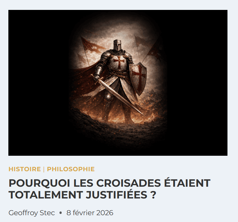 GeoffroyStec's tweet photo. Opinion politiquement incorrecte :

Les croisades sont une réponse légitime à une série d’agressions.

(↓ Lire l'article en commentaire ↓ ) https://t.co/etsP5Gf7rK