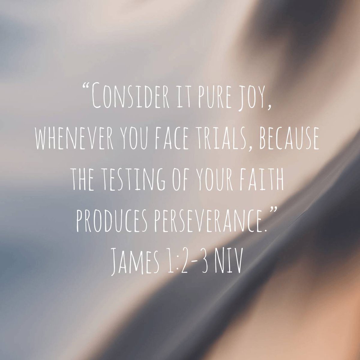 “Consider it pure joy, whenever you face trials, because the testing of your faith produces perseverance.”
~James 1:2-3 NIV

#joy #trial #faith #perseverance #votd 

bible.com/bible/111/jas.…
