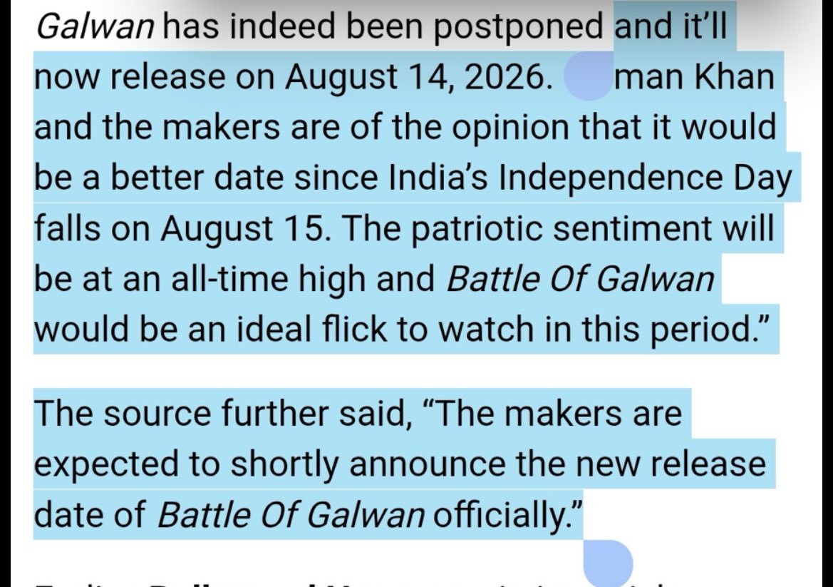 So it's confirmed the biggest bollywood star is going to release his next movie #BattleOfGalwan on independence day weekend...

It's time to make a solid comeback with a good movie. The Box office OG is back!
#Salmankhan