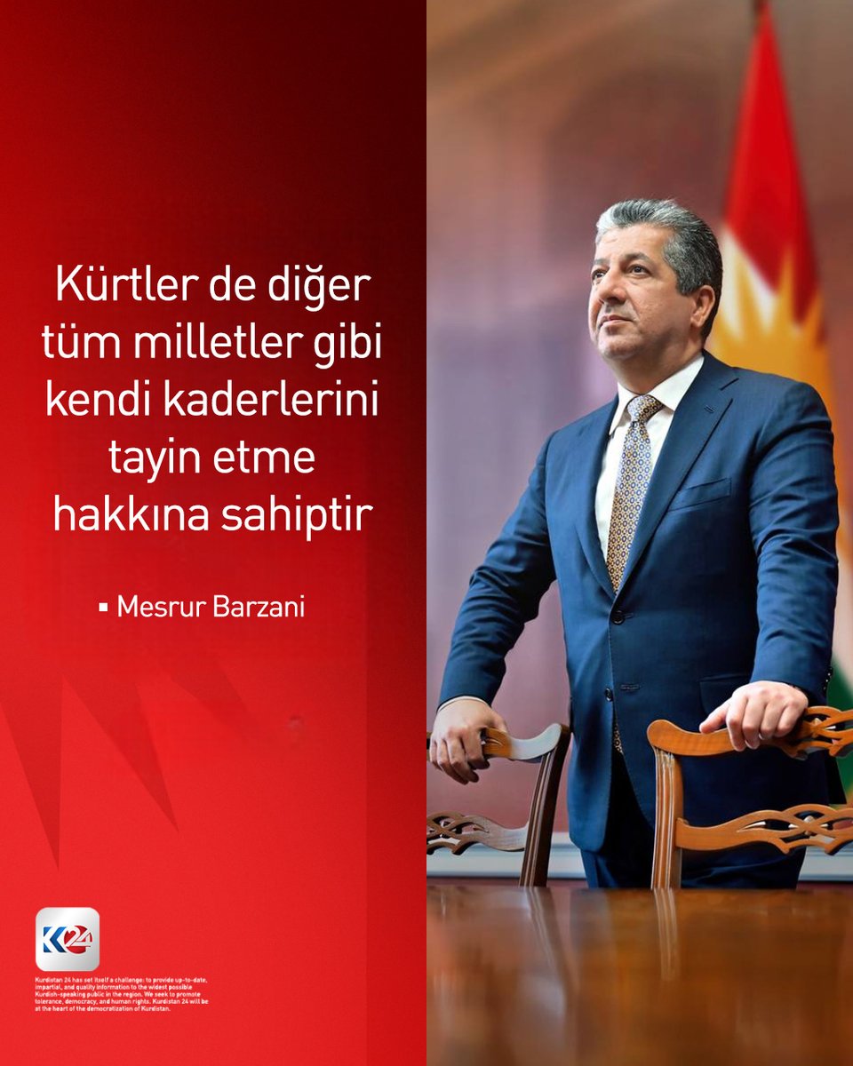Başbakan Barzani: Tarih Kürt davası konusunda adil olmamıştır

📌 "Kürtler de diğer tüm milletler gibi kendi kaderlerini tayin etme hakkına sahiptir"
📌 "Allah beni Kürt olarak yarattı ve bununla gurur duyuyorum"
📌 "Kürtlerin de Araplar, Türkler ve Farslar gibi hakları vardır"
