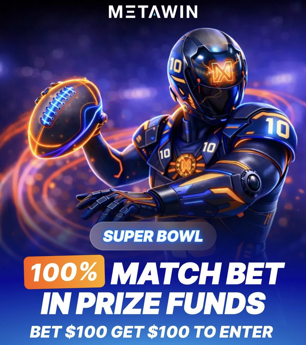 SUPER BOWL LX UPDATE : 🏈 

$100,000 GUARANTEED will now be shared between all players who bet on the game at MetaWin. 

We’ll also match ALL bets 1:1 with Prize funds post game to enter our competitions up to $10k per player. 

Comment your pick to win a bonus 💰