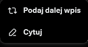 Mam wielką prośbę i apel do zwolenników Koalicji 15X‼️

Wielu z Was ma "martwe" konta, bez prawie żadnych bieżących wpisów.
Jeśli nie piszecie sami to podawajcie posty innych.
To tylko 2 kliknięcia myszką lub palcem.
Niech wasze konta będą pełne aktualności.
Z góry dziękuję!