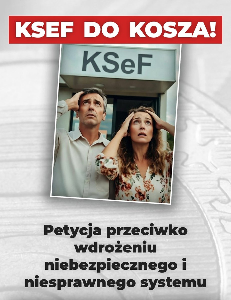 ⛔ NIE DLA KSeF! WYCOFAJCIE SIĘ! ⛔

To petycja obywatelska przeciwko wdrożeniu niebezpiecznego i niedopracowanego Krajowego Systemu e-Faktur. 

📢 Wejdź na stronę i podpisz ją, aby trafiła do premiera Donalda Tuska: ksef.ruch-narodowy.pl

Od 1 lutego rząd wprowadza KSeF jako