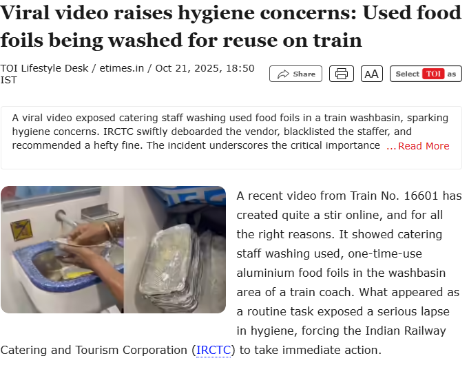 KaustavDna's tweet photo. @ThenNowForeve So you mean to say Passengers must eat unhygienic food in used container served by IRCTC? https://t.co/l0QEaKdHhJ