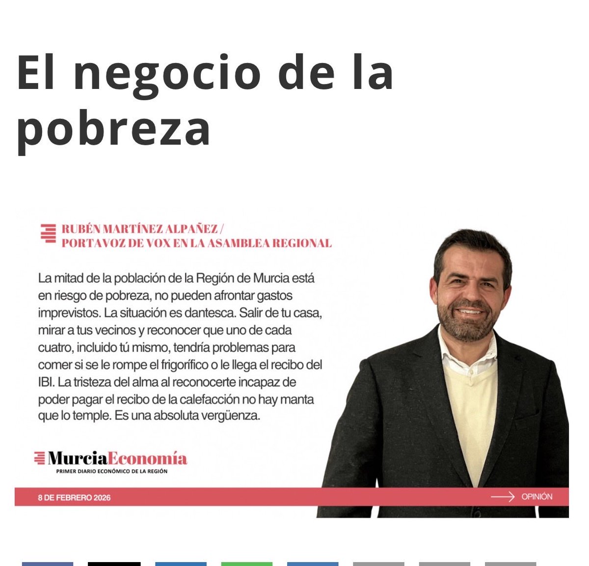 No hay diferencia alguna entre las políticas desarrolladas por Pedro Sánchez y las de López Miras.
Artículo de opinión en <a href="/murciaeconomia/">MurciaEconomía</a> 

murciaeconomia.com/art/104731/el-…