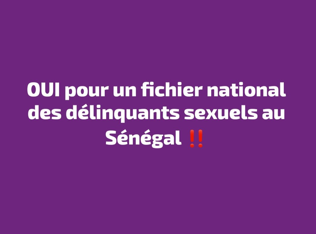 Son Excellence <a href="/PR_Diomaye/">Bassirou Diomaye Faye</a> 
Protéger les enfants et les personnes vulnérables n’est pas une option, c’est une urgence. Le #Senegal doit se doter d’un fichier national des délinquants sexuels pour rompre le silence, lutter contre l’impunité et empêcher la récidive.

Trop souvent,