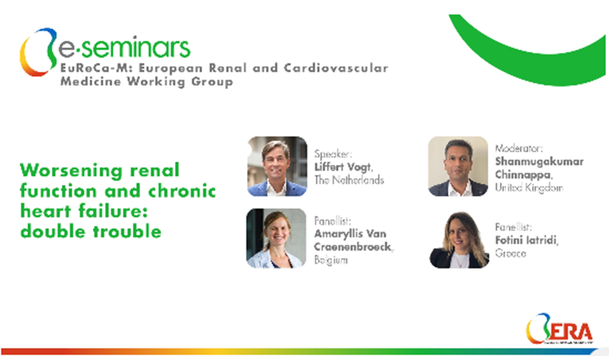 ERAkidney's tweet photo. 1/Worsening renal function and chronic heart failure: double trouble
An @erakidney e-seminar of EuReCa-M WG

Speaker:  @LiffertVogt
Moderator: Shanmugakumar Chinnappa
Panelist: @VanAmaryllis 
Panelist: @fiatridi 
💊You give furosemide and full dose RAS blockage 👉creatinine rises

⚔️A classic cardio-renal crossover 
👇👇Management dilemmas addressed in this seminar