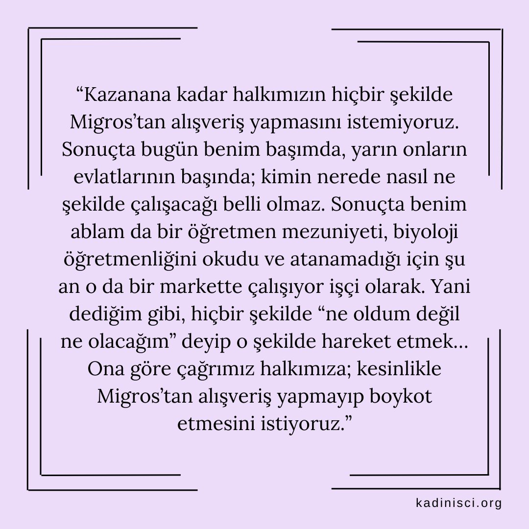 istiyorlar. DGD- Sen Başkanı Neslihan Acar, kırık koluyla her gün dosta, düşmana sendikacılık dersi verirken, Esenyurt Depo’da en önde oldukları için ilk işten atılan kadınlar “sonuna kadar” diyorlar. Bizden tek istedikleri BOYKOT ve DAYANIŞMA… O Halde hadi!