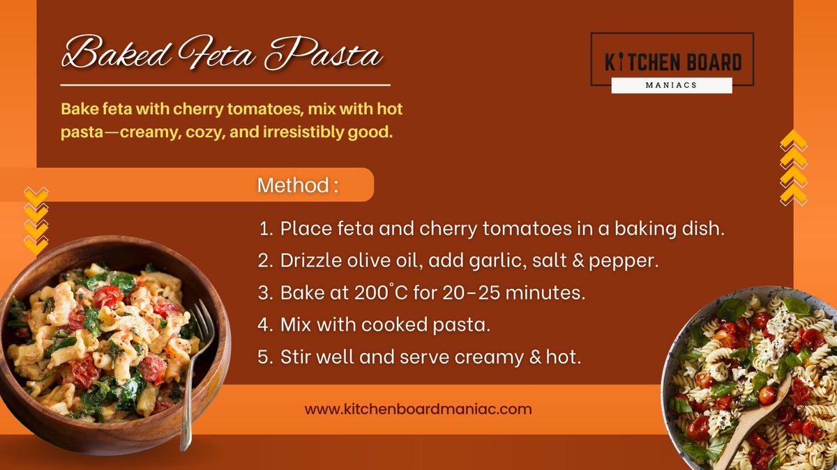 KitchenBoardM's tweet photo. Creamy, cozy, and straight from the oven 🤎
This Baked Feta Pasta is the comfort food everyone’s loving—simple ingredients, BIG flavour 🍝✨
Bake. Mix. Stir. Enjoy.
#BakedFetaPasta #EasyPasta #ComfortFood #PastaLove #HomeBaked #CreamyPasta #TrendingRecipe #DinnerIdeas https://t.co/J1UcmIn1a5
