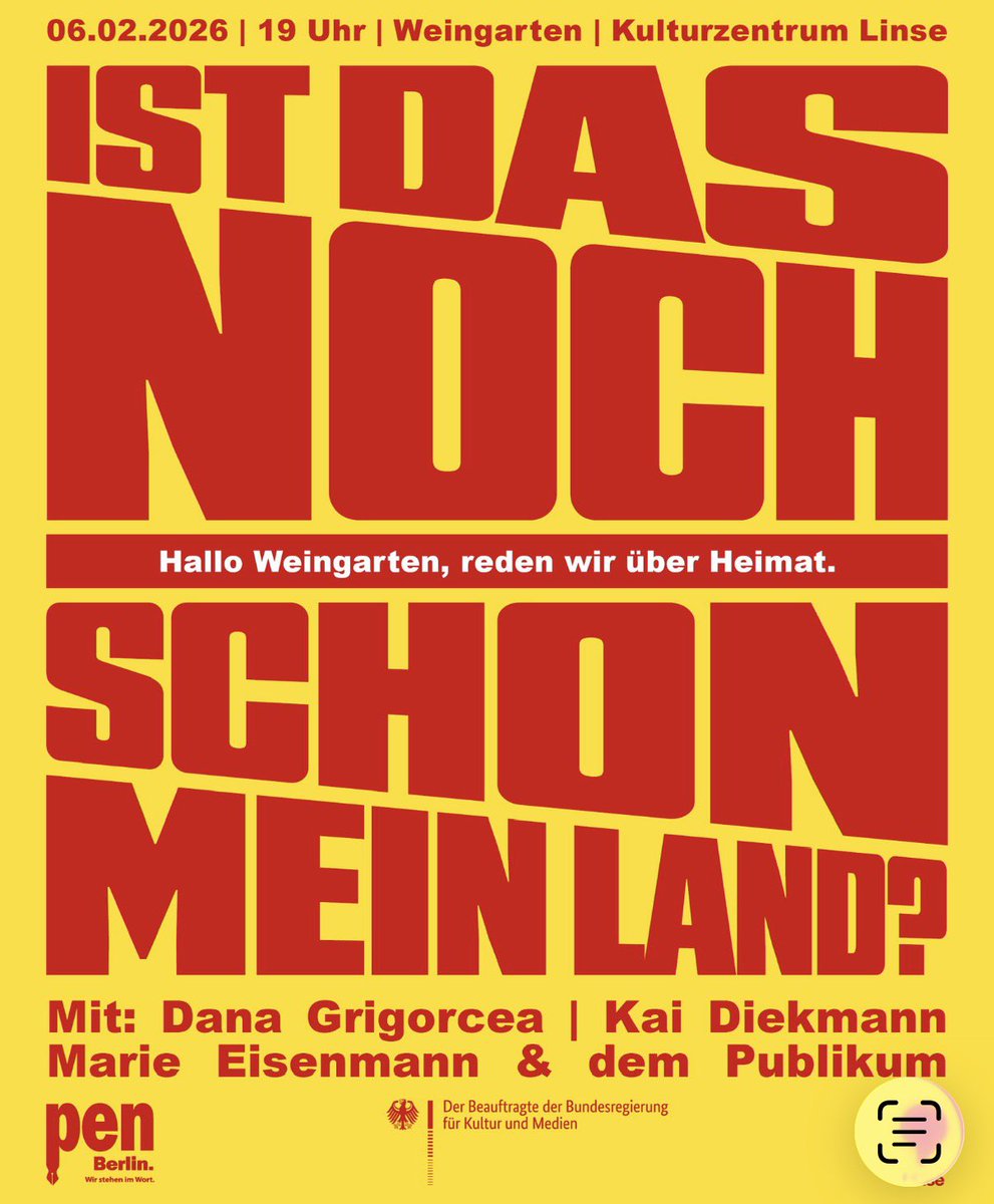 Danke für die Einladung nach Weingarten! <a href="/pen_berlin/">PEN Berlin</a> <a href="/Besser_Deniz/">Deniz Yücel</a> #DanaGrigorcea #MarieEisenmann #RedenWirÜberHeimat