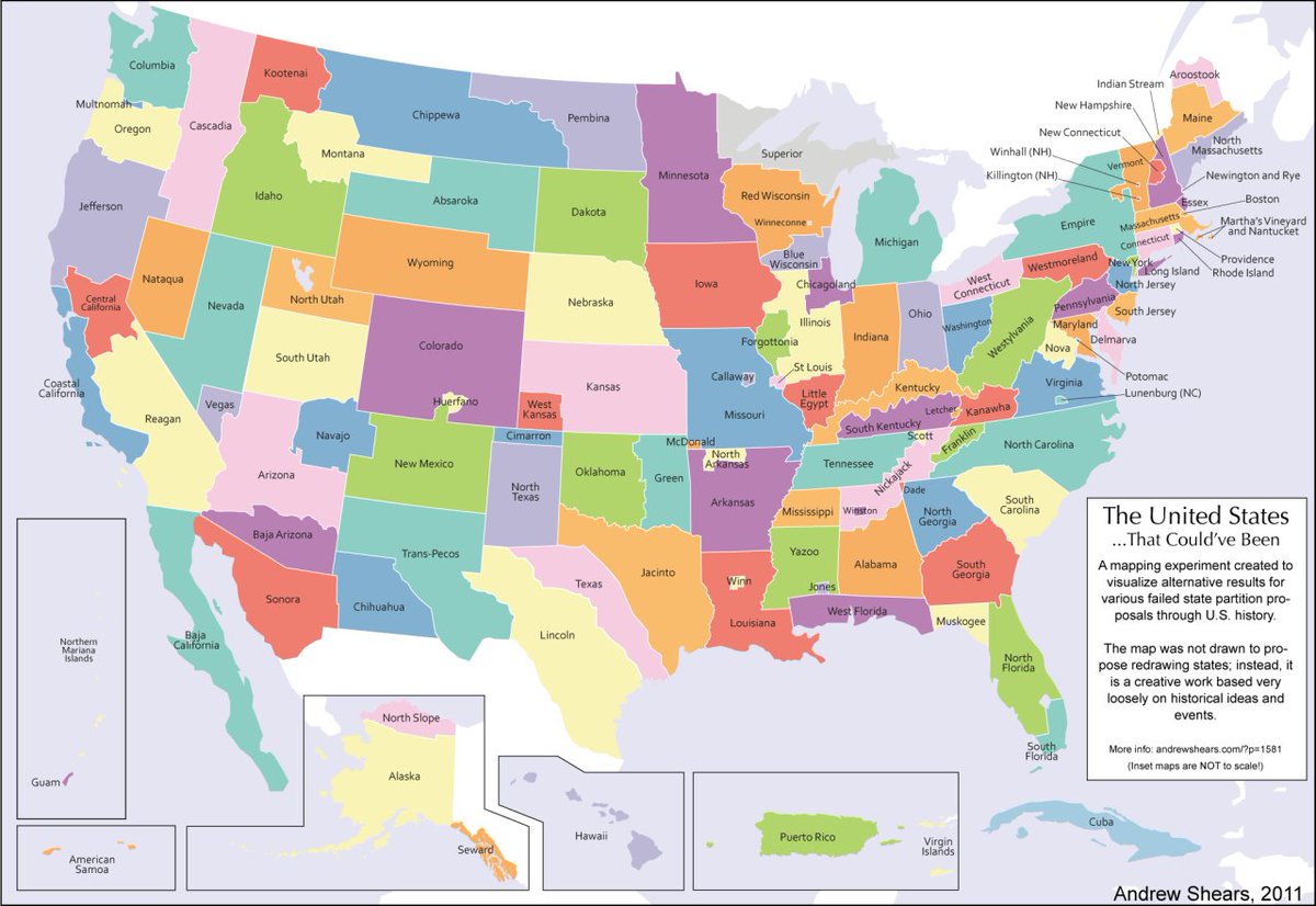 vintagemapstore's tweet photo. The US as it might appear with all the proposed states. https://t.co/ZUSDZmeehI