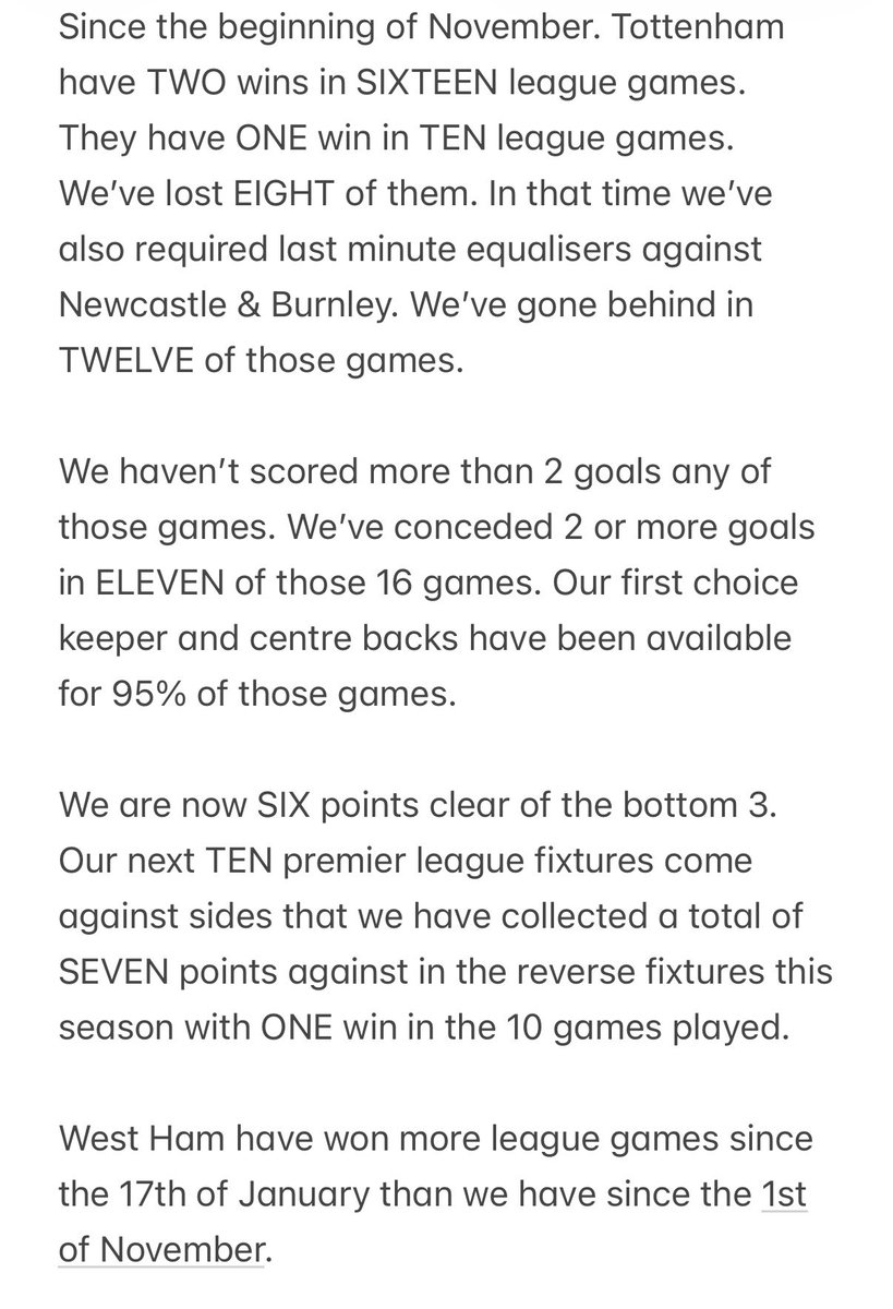 Can someone answer how on earth Frank is still in charge? With a 28% win rate- worst of any Spurs manager, how isn’t he under huge media scrutiny?

Can someone put these stats to him &amp; ask his response?

<a href="/AlasdairGold/">Alasdair Gold</a> 
<a href="/GeorgeSessions/">George Sessions</a> 
<a href="/dannykellywords/">Danny Kelly</a> 
<a href="/jaydmharris/">Jay Harris</a> 
<a href="/EliasBurke/">Elias Burke</a>