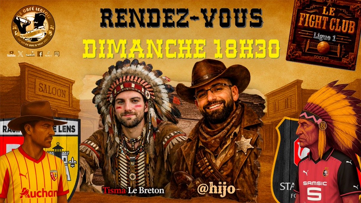 🌵 CE SOIR AU SALOON DU CAFÉ LENSOIS!
🍺Le Barman accueille 🏹L’Apache rennais Tisma Le Breton <a href="/Mathhis/">Jonh</a> 🤠Le Cowboy lensois <a href="/___Hijo___/">卄丨ﾌㄖ</a> 
&amp; <a href="/zatti_72/">Nico Z</a> <a href="/HumeryJ/">jérôme</a> 
🔥Débrief #RCLSRFC (3-1)+ débat Futsal et l’Euro2026 ⏰18h30 sur YouTube
👉Chargez les colts, cela va dégainer fort⚽️
