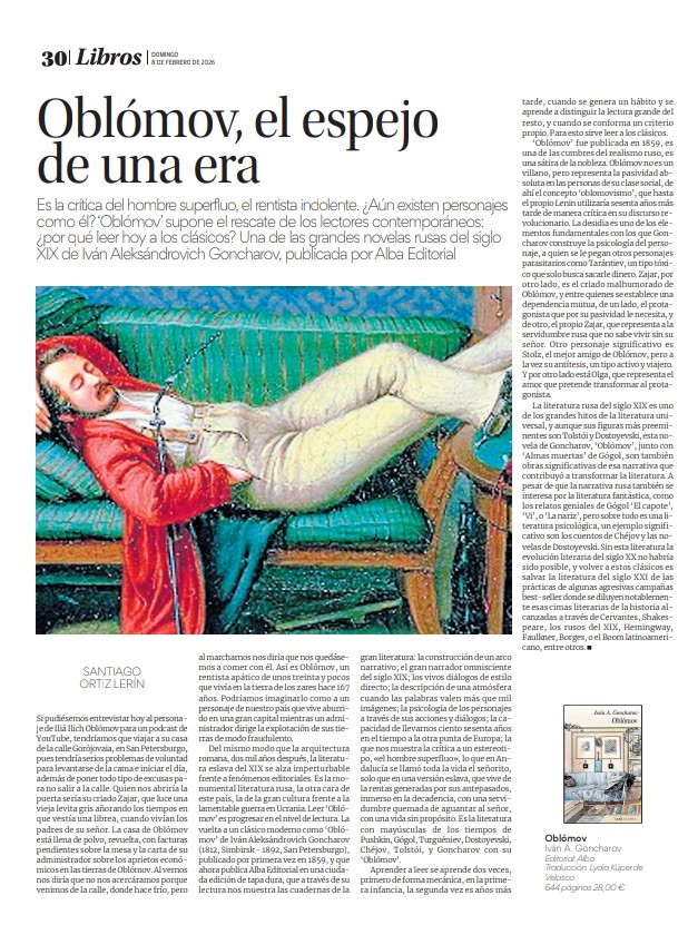 Lerin_Santiago's tweet photo. 👉 'OBLÓMOV', DE IVÁN A. GONCHAROV
👉 Hoy se publica en el suplemento 'Libros (@opiniondemalaga) la reseña que escribí de una de las grandes novelas de la literatura rusa, 'Oblómov' de Iván A. Goncharov (@albaeditorial).
#oblomov #goncharov #albaeditorial #lerin_santiago https://t.co/Q7P5zHzK2N