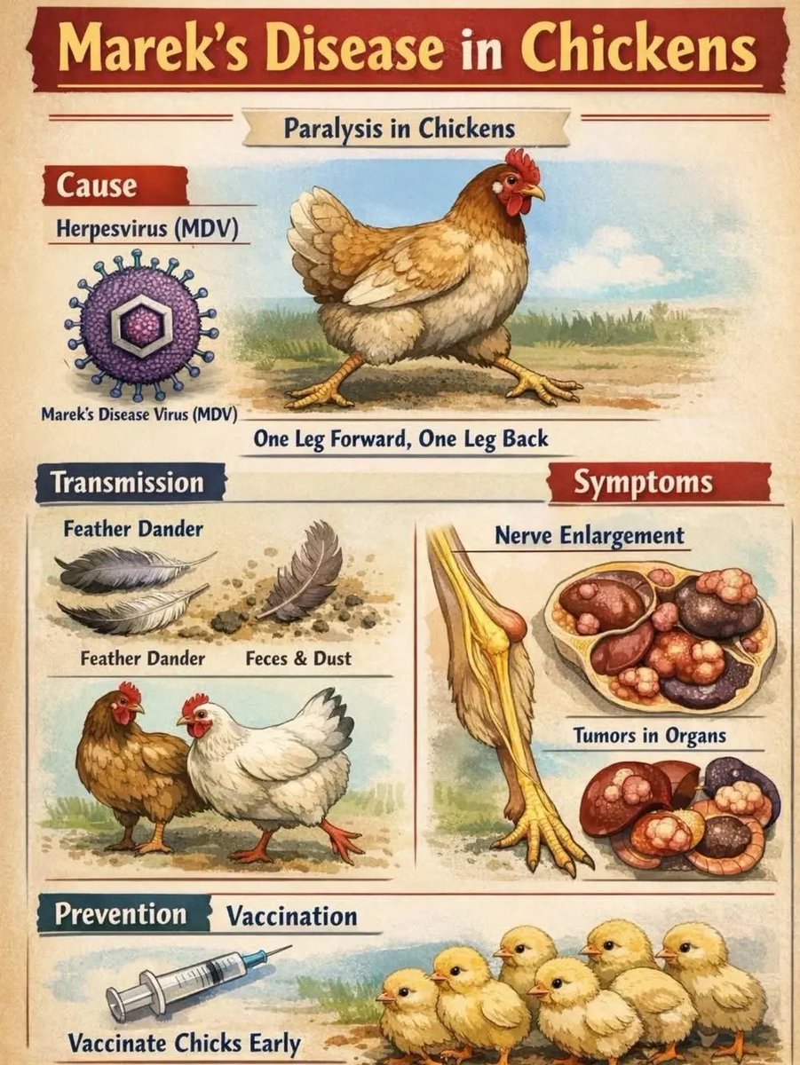 SangwaSifa's tweet image. POULTRY DISEASES YOU SHOULD KNOW

✅ Cause
✅ Transmission 
✅ Symptoms 
✅ Prevention/Vaccination 

#Thread #poultryfarming #chickens