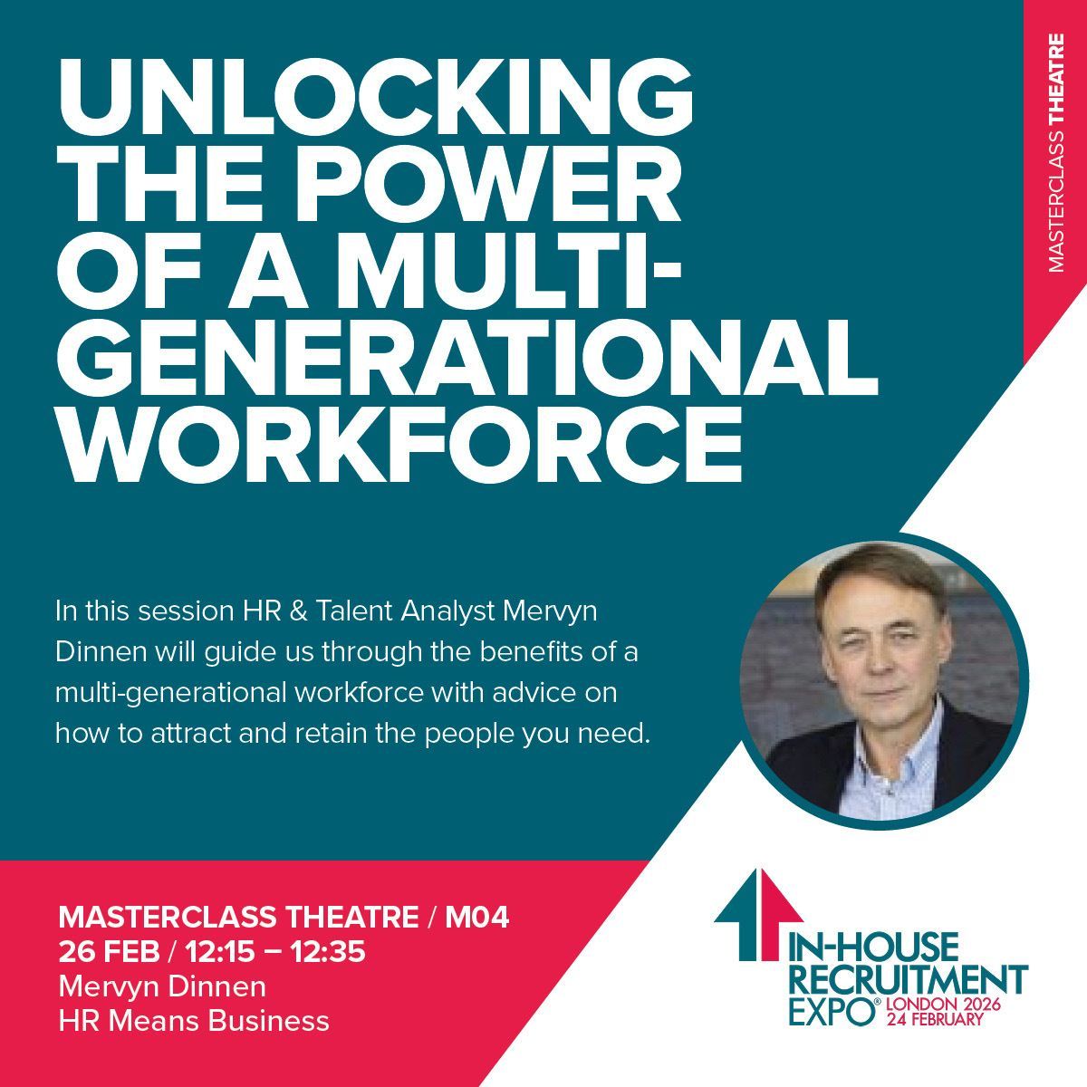 InHouseRecExpo's tweet photo. #IHRE26London masterclass: Unlocking the Power of a Multi-Generational Workforce @mervyndinnen #multigenworkforce #intergenerations - register for entry: https://t.co/jqnqpupRTD https://t.co/dbmQfdniMz