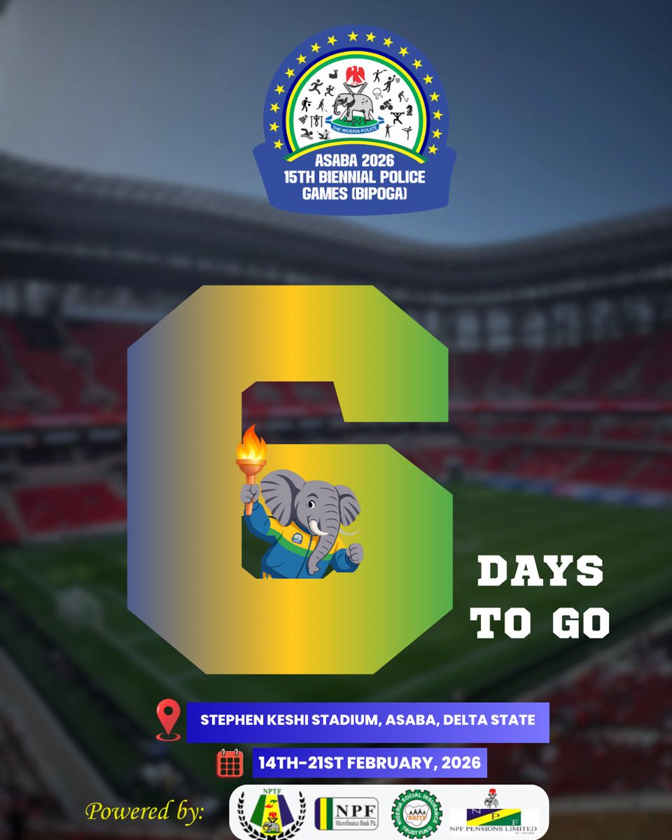 The countdown is on. In 6 days, BIPOGA 2026 takes off in Delta State, bringing together commands nationwide to celebrate fitness, unity, and professionalism across the Nigeria Police Force.