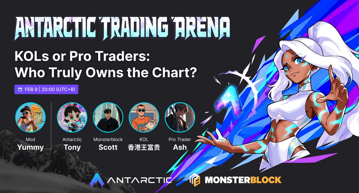 monsterblockhk's tweet photo. 🔥🧊Antarctic Trading Arena 準備在 2/11 於香港Consensus 期間由 @Antarctic_ex @monsterblockhk 共同舉辦！

兩個隊伍（KOL隊/ 交易者隊）共計 10 位參賽者將在兩輪的對決中爭奪哪一隊才是更優秀的一方，同時選出香港賽區的交易冠軍🏆

此次 AMA 將會一同探討，包含近期行情走勢看法、交易心得乃至此次代表各隊伍來賓的交易歷程，甚至還有機會偷透露當天比賽時的交易思路👀

🎙️主持人 @yummmycrypotato
✨嘉賓 @0xTonyWu 
✨嘉賓 @0xScottlai
✨KOL Team 代表 @fugui8 
✨Pro Trader Team 代表 @Gogoi69035149 

🎁 做好以下 2 步驟即可瓜分 150u，到時候在 AMA 裡直接抽！
1️⃣ 關注 @Antarctic_ex 和@monsterblockhk
2️⃣ 轉發此貼文

🎙️ AMA 資訊
2月9日（周一）20:00
🔗 記得較好提醒！到時見！
https://t.co/g1YEaKPnBm

我們也歡迎大家報名 2/11 中環線下活動一起共襄盛舉，也能透過押注的方式一同找出你認為最有可能的香港交易冠軍👀

下方留言區免費登記報名活動✨