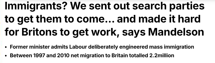 The New Labour project was rotten, corrupt and hell-bent on destroying this country.

They wanted to "rub the right's nose in diversity", deliberately misrepresented the impact of open borders, and sent out "search parties" to bring migrants to Britain.