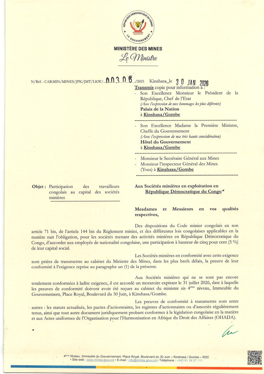 Ministère des Mines - RDC tweet media