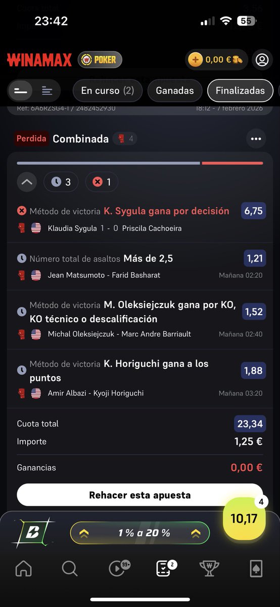 itstimeMMAes's tweet photo. @WinamaxDeportes tengo una de Sygula a secas y otras en las que habría optado a cash out si no me hubierais jodido la cuota, exijo compensación https://t.co/RFtjxF5CSV