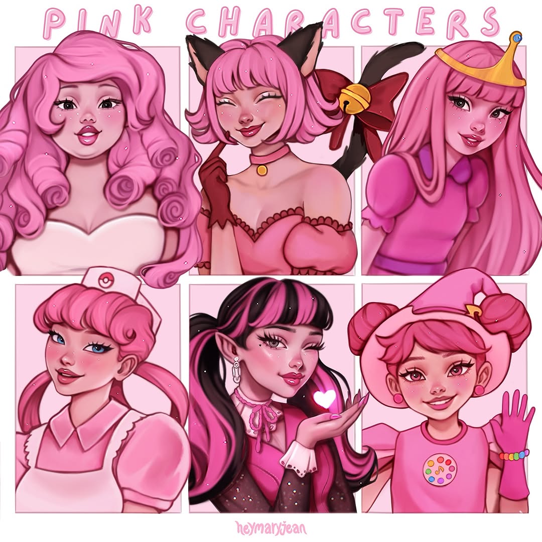 Pink Characters 💗
I finally finished this series I have been working on and off on for the past few months. What color should I do next and do you recognize them all?