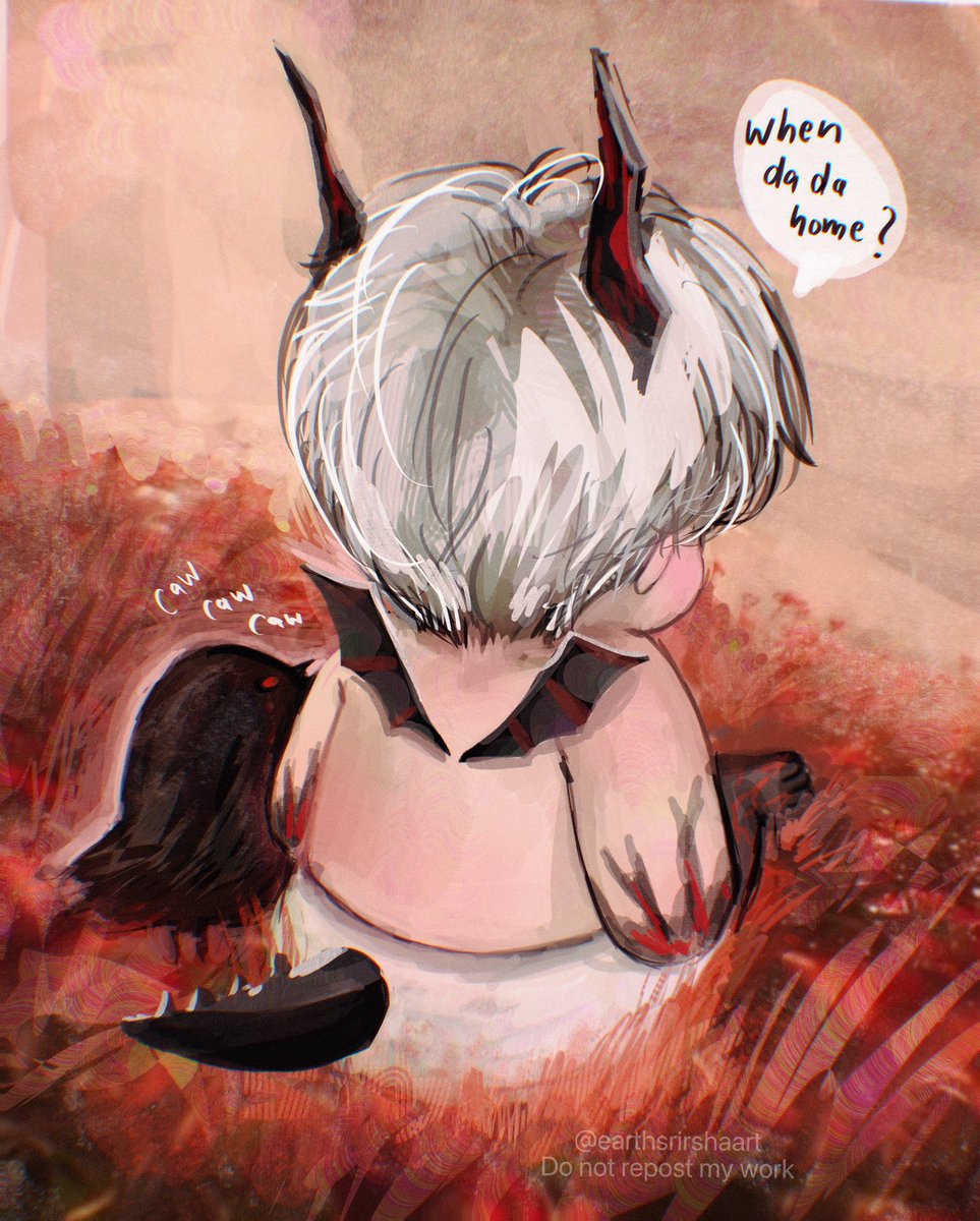 Baby dragon with a little crow waiting for his dada to come home 🩷🥺
