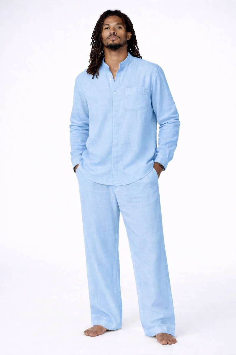 OTF's premium sky-blue linen set, meticulously crafted with refined attention to detail. 

Expression without limits. 

Shop OTF.