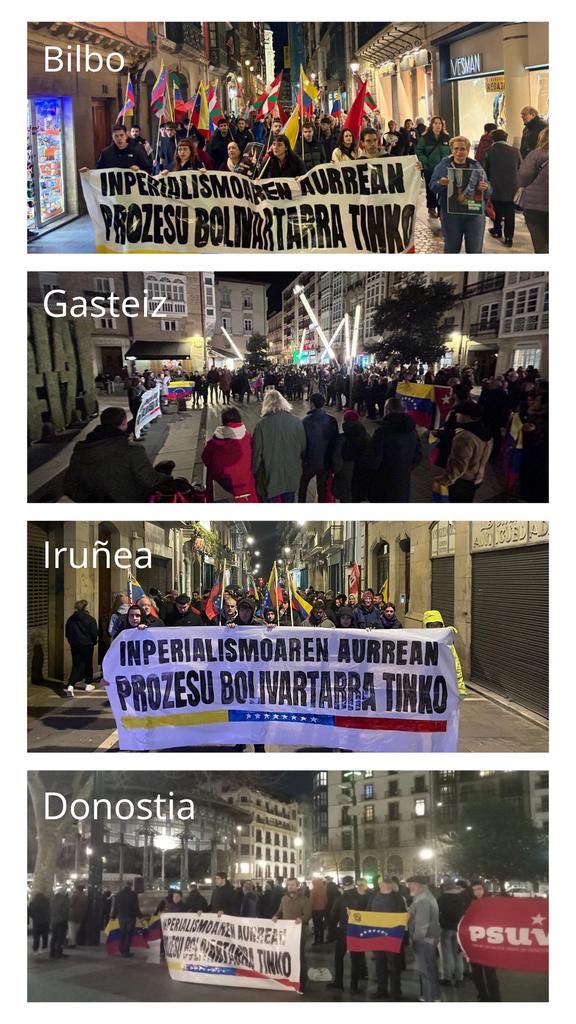 JardunK's tweet image. Asteburu honetan, Hego Euskal Herriko hiriburuetan, prozesu bolivartarraren defentsan eta AEBen eraso inperialistaren aurka mobilizatu gara.

¡Comuna o nada!
¡Independencia o nada!