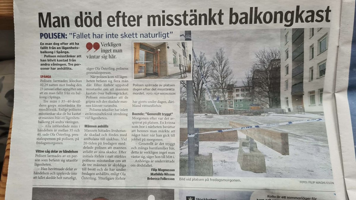 ”Stök”, ”grupperingar”, ”detonation”, ”barn”, ”vasst föremål” och nu: ”balkongkast”.
