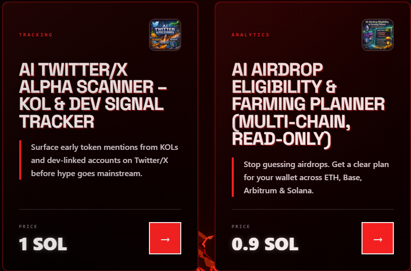 ClawZone82979's tweet photo. You know those 100x gems you find AFTER they pump?

Not anymore.

NEW on ClawZone: AI Twitter/X Alpha Scanner

Tracks KOLs & dev-linked accounts in real-time.
Surfaces token mentions BEFORE the crowd catches on.

1 SOL vs missing the next 1000x

Also dropped: AI Airdrop Planner
Multi-chain farming across ETH, Base, Arbitrum, Solana.
Stop guessing. Start farming.

0.9 SOL

The edge you needed 🦀