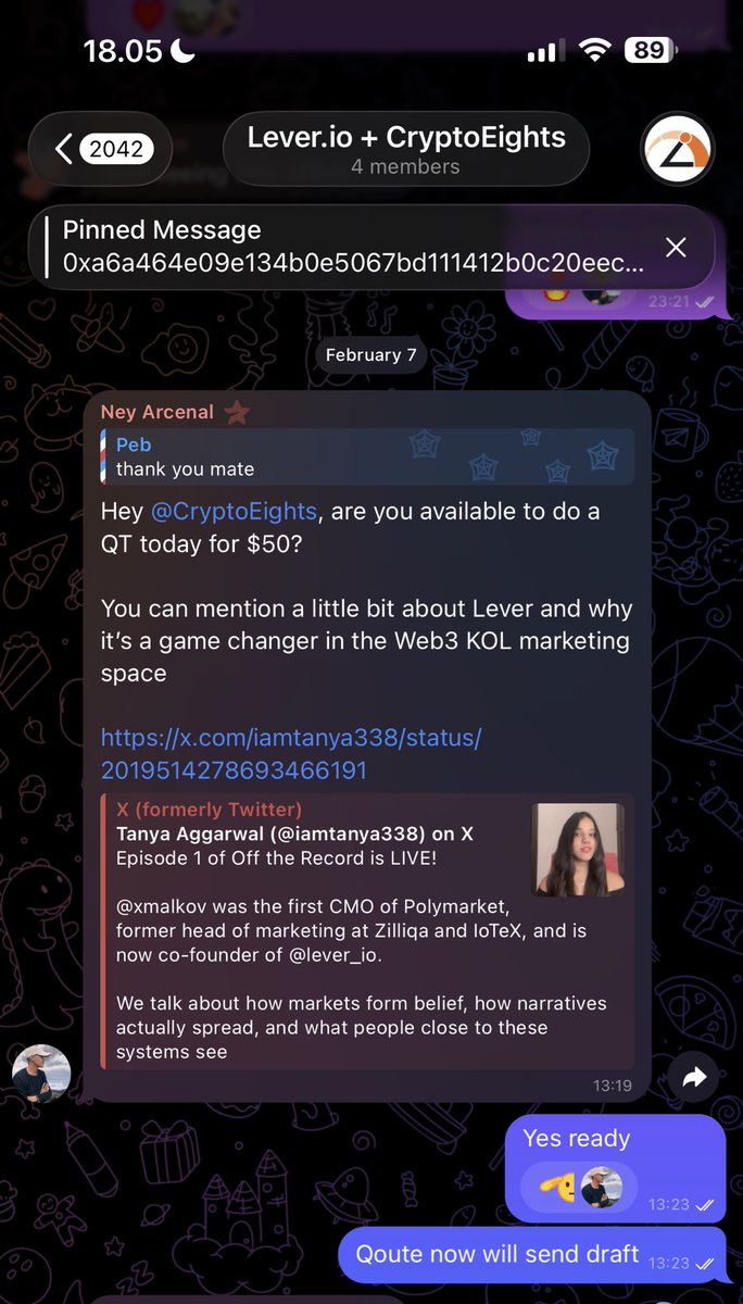 Nge Quote doang dibayar $50 

Yap ini bukan hasil dari monet X 

Kalo kalian hanya berfikir ElonFi dan salam interaksi aja salah

Ada peluang lebih besar di niche web3 khususnya

Rate aku sekarang kalo ada yang paid ga mahal ga kaya CT lain yang sampe $500 sekali post 

Tapi