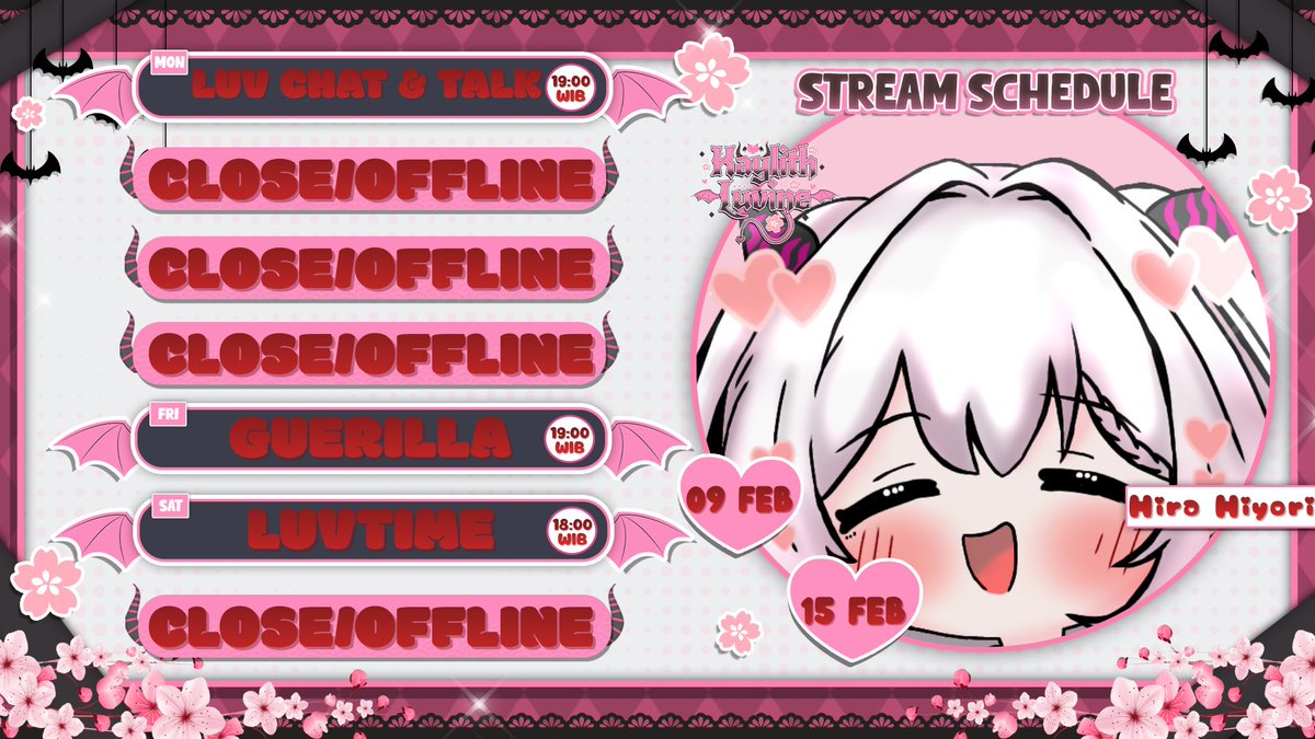 Can't wait for SPECIAL NIGHT next week! So, here I am for sharing a UPDATE of my the weekly schedule~  

Date : 09 Feb - 15 Feb 2026 

[ HASHTAG ]

✦ General : #kaylithluvine 
✦ Live : #luvlive 
✦ Fan Name : #myluv 
✦ Fanart : #luvart 
✦ Clip : #luvclip 
✦ Meme : #luvmeme