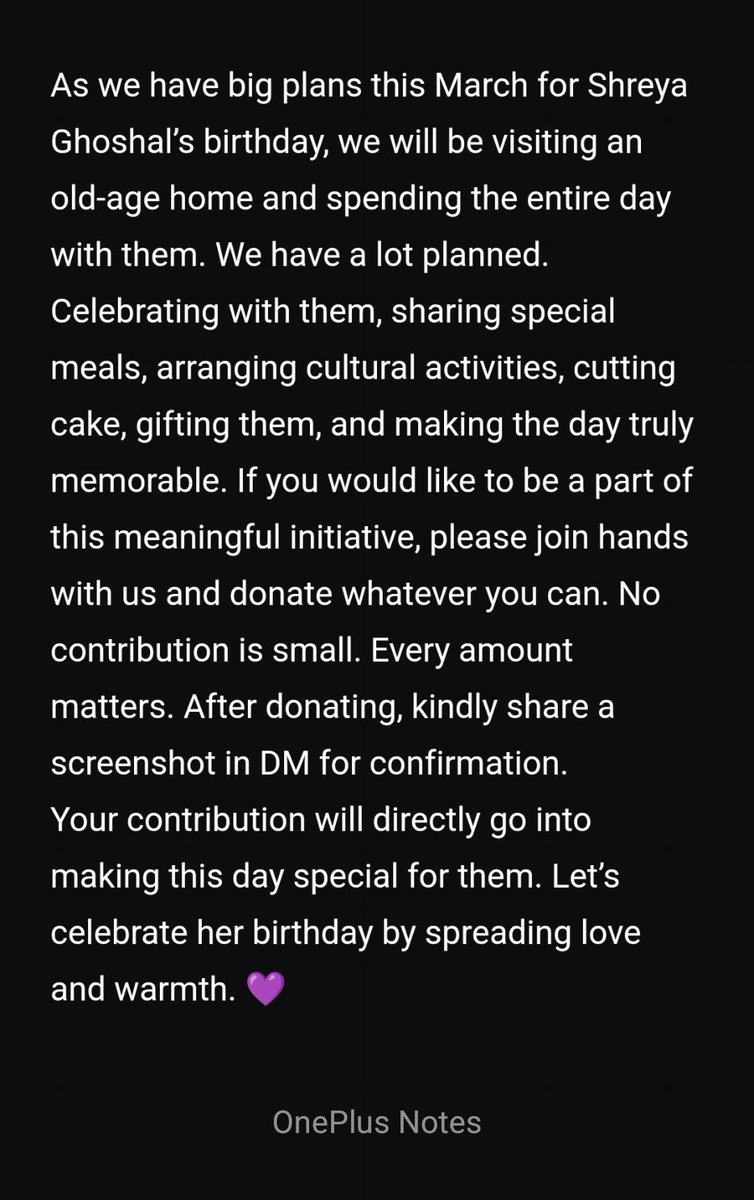 Shreya’s Soul is meant for greater things. This year, we’re celebrating her birthday at an old age home. Full day of cultural programs, festive lunch &amp; thoughtful gifts.
Be a part of this act of love. Every contribution matters. Let’s spread her kindness together. 💜